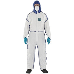 Disposable Coveralls: Size Large, 0.6781 oz, Microporous Polyethylene Laminate Non-Woven & Polypropylene Non-Woven, 2-Way Zipper with Storm Flap Closure