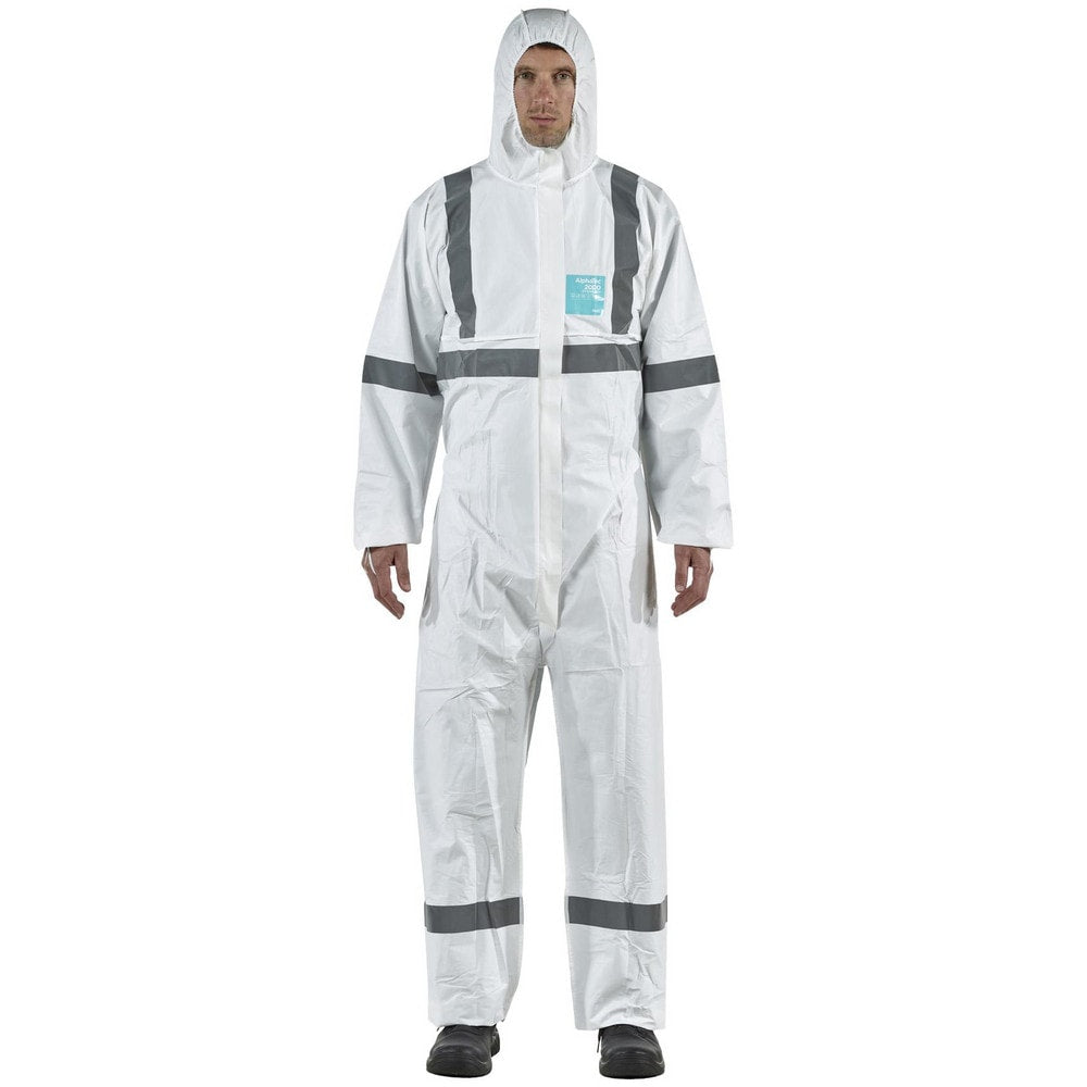 Disposable Coveralls: Size Medium, 0.5382 oz, Microporous Polyethylene Laminate Non-Woven, 2-Way Zipper with Storm Flap Closure