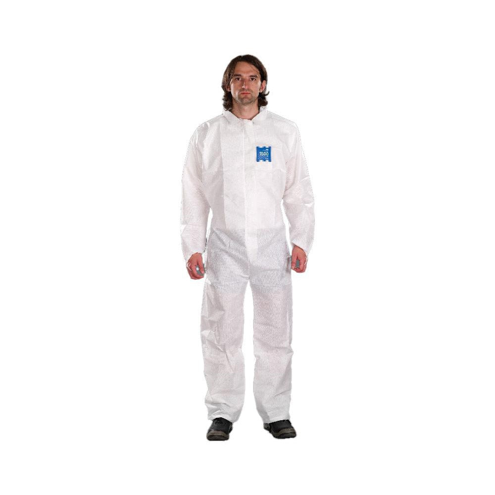 Disposable Coveralls: Size 2X-Large, 0.7064 oz, SMS, 2-Way Zipper with Storm Flap Closure