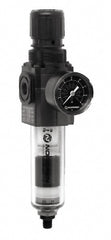 FRL Combination Unit: 1/4 NPT, Compact, 2 Pc Filter/Regulator-Lubricator with Pressure Gauge