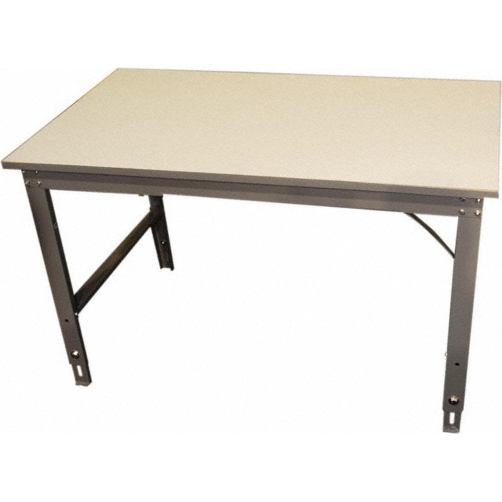 Work Table: 72" Wide, 26-3/8 to 43-3/4" High, Powder Coated, Laminate Top, Heavy Gauge Steel Base, Gray