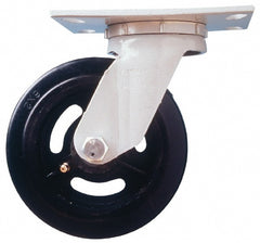 Swivel Top Plate Caster: Semi-Steel, 5" Wheel Dia, 2" Wheel Width, 1,000 lb Capacity, 6-1/2" OAH