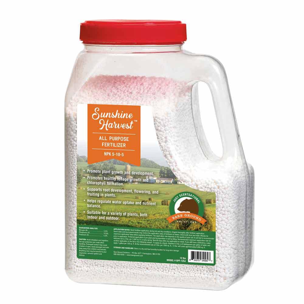 Garden & Pump Sprayer Accessories; Description: Sunshine Harvest NPK 5-10-5 fertilizer 12lb shaker jug; Form: Granules; Container Size (Lb.): 12; For Use With: Spreader; Chemical Safe: Yes; Type: Fertilizer