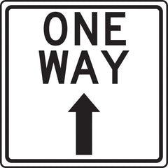 Adhesive Backed Floor Signs; Message Type: Traffic Control; Message/Graphic: Message & Graphic; Message or Graphic: Message & Graphic; Legend: ONE WAY; Material: Vinyl; Legend Color: Black; Color: White, Black; Shape: Square