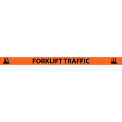 Adhesive Backed Floor Signs; Message Type: Traffic Control; Message/Graphic: Message & Graphic; Message or Graphic: Message & Graphic; Legend: FORKLIFT TRAFFIC; Material: Vinyl; Legend Color: Black; Color: Black, Orange; Shape: Rectangle