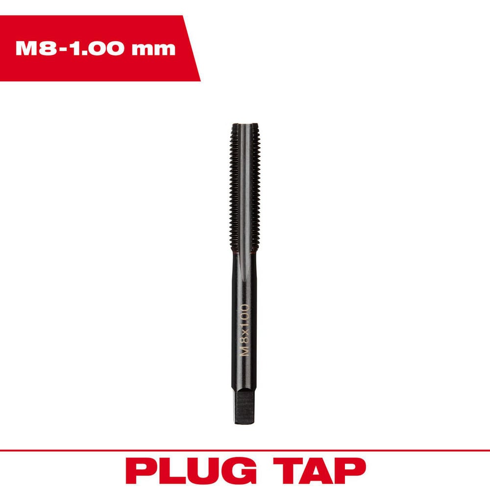 Straight Flute Tap: M8x1 4 Flute, Plug Chamfer, 2B Class of Fit, High-Carbon Steel, Black Oxide Finish