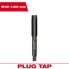 Straight Flute Tap: M12x1.5 4 Flute, Plug Chamfer, 2B Class of Fit, High-Carbon Steel, Black Oxide Finish