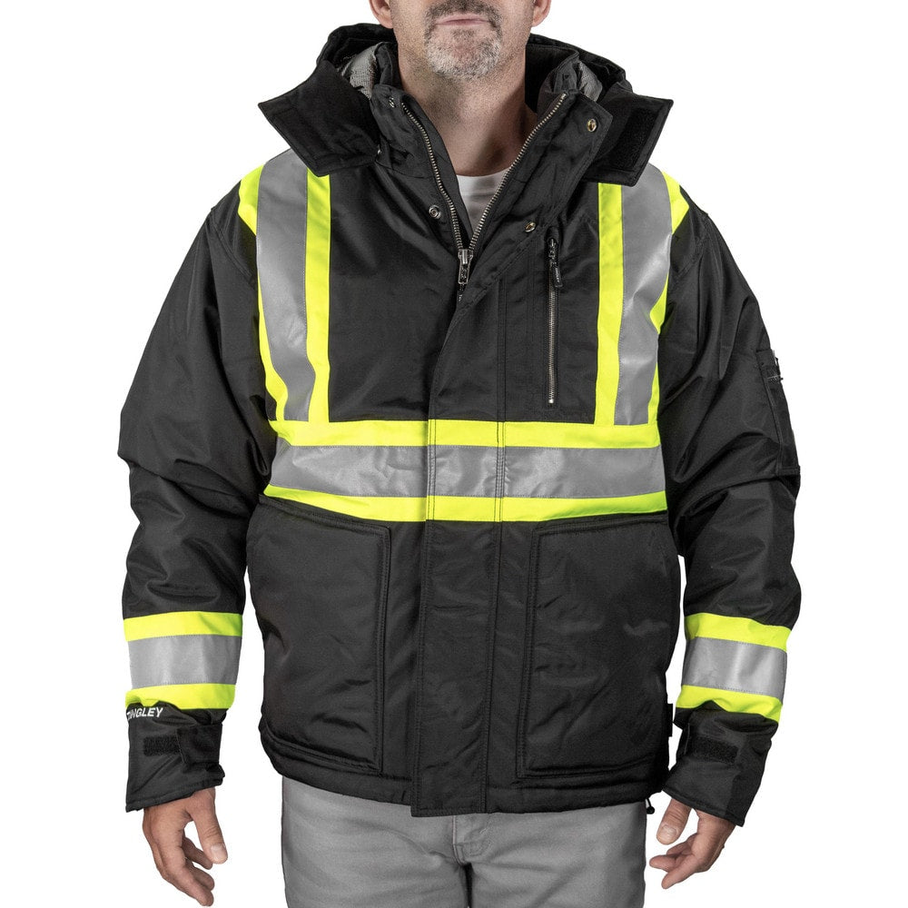 Work Jacket: Size Small, 420D Polyurethane Coated Nylon & Polyester, Zipper & Snaps Closure