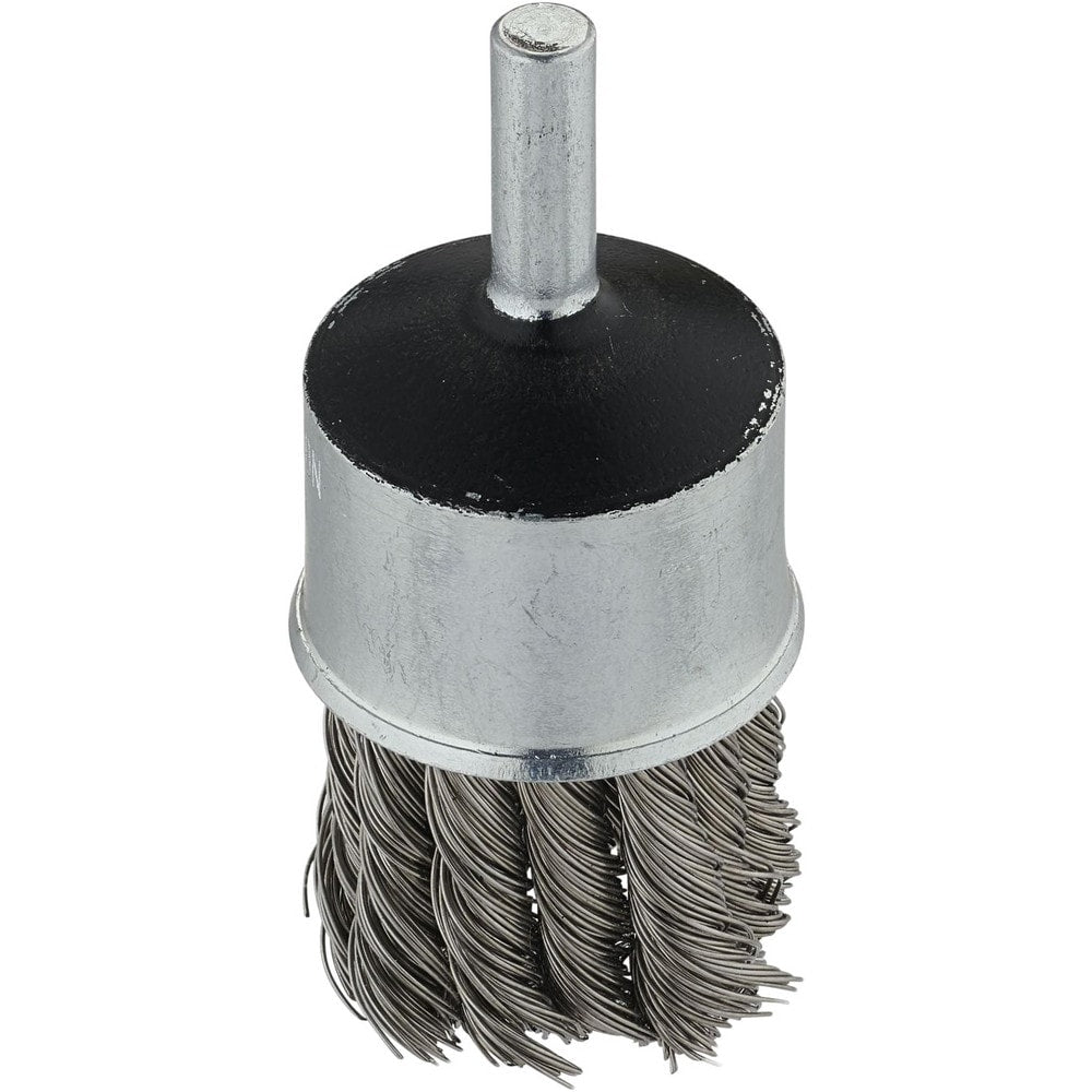 End Brush: 1-1/8" Dia, Stainless Steel, Knotted Wire