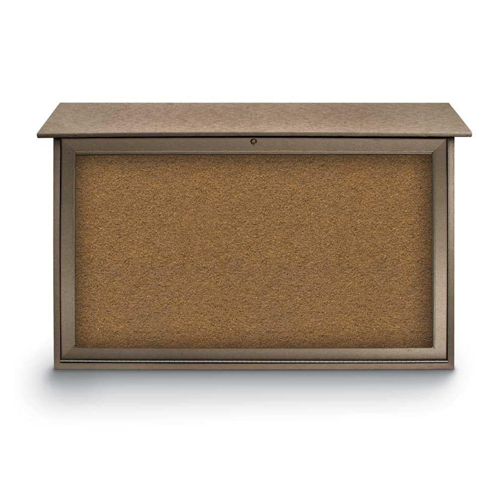 Enclosed Bulletin Board: 45" Wide, 30" High, Cork, Tan