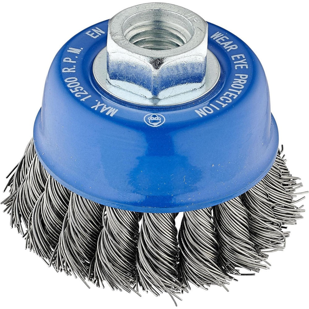 Cup Brush: 2-3/4" Dia, 0.0200" Wire Dia, Steel, Knotted