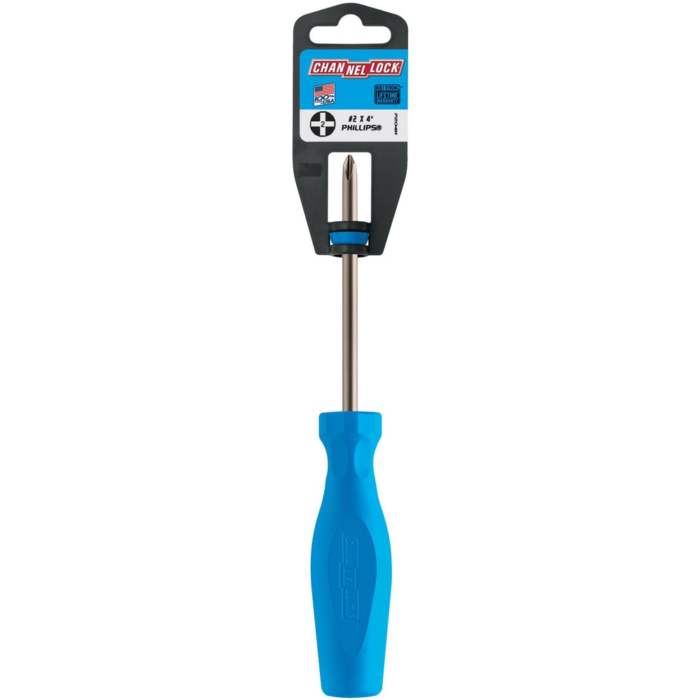 Phillips Screwdrivers; Overall Length (Inch): 8-1/2; Handle Type: Ergonomic, Comfort Grip; Phillips Point Size: #2; Handle Color: Blue; Blade Length (Inch): 4