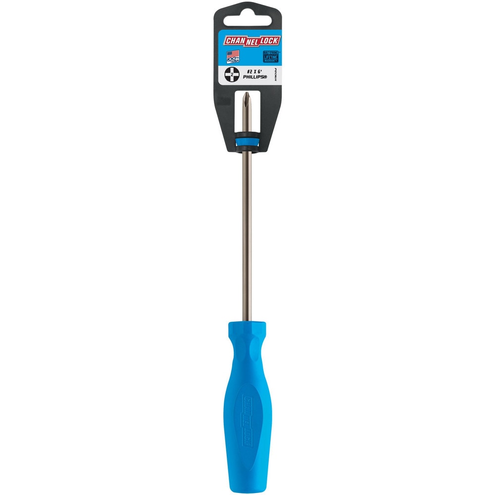 Phillips Screwdrivers; Overall Length (Inch): 10-1/2; Handle Type: Ergonomic, Comfort Grip; Phillips Point Size: #2; Handle Color: Blue; Blade Length (Inch): 6