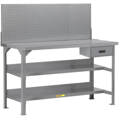 Heavy-Duty Use Workbench: 60" Wide, 30" Deep, 36" High, Powder Coated, Steel Top, Gray