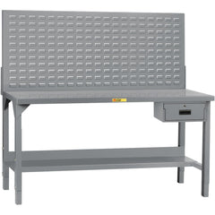 Heavy-Duty Use Workbench: 48" Wide, 24" Deep, 51 to 65" High, Powder Coated, Steel Top, Gray