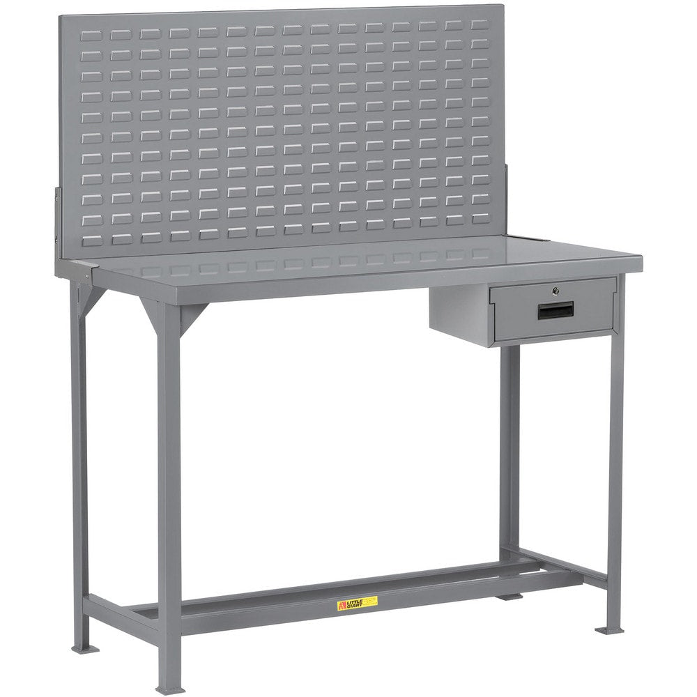 Heavy-Duty Use Workbench: 60" Wide, 36" Deep, 60" High, Powder Coated, Steel Top, Gray