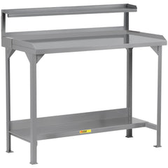 Work Bench: 72" Wide, 49 to 36" High, Powder Coated, 12 Gauge Steel Top, Steel Base, Gray