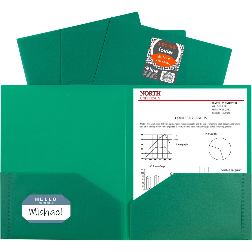 Portfolios, Report Covers & Pocket Binders; Color: Green; Overall Width: 9; Overall Length: 11.00; Material: Polypropylene