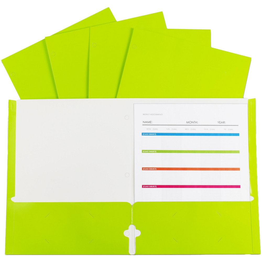 Portfolios, Report Covers & Pocket Binders; Color: Lime Green; Overall Width: 8.5 in; Overall Length: 11 in; Material: Paper