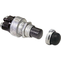 Automotive Switches; Switch Type: Starter; Number Of Connections: 2; Sequence: Momentary On; Amperage: 16; Voltage: 12; Color: Silver, Black; Actuator Type: Push Button