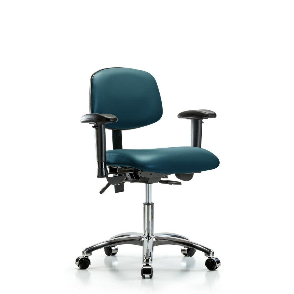 Ergonomic Multifunction Task Chair: Vinyl, 24" Seat Height, Marine Blue