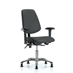 Ergonomic Multifunction Task Chair: Vinyl, 24" Seat Height, Charcoal