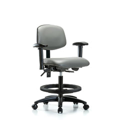 Ergonomic Multifunction Task Chair: Vinyl, 28-1/4" Seat Height, Sterling