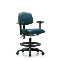 Ergonomic Multifunction Task Chair: Vinyl, 28-1/4" Seat Height, Marine Blue