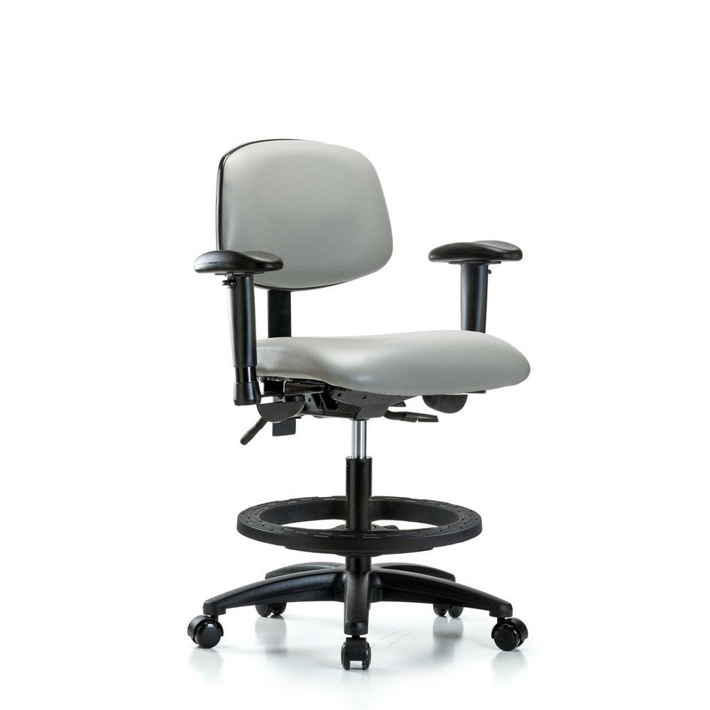 Ergonomic Multifunction Task Chair: Vinyl, 28-1/4" Seat Height, Dove Gray