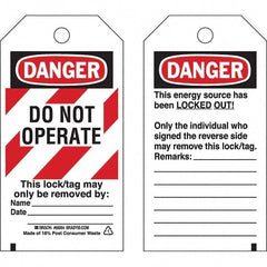 Do Not Operate Tag: 5-3/4" High, 3" Wide, Paper, "DANGER"