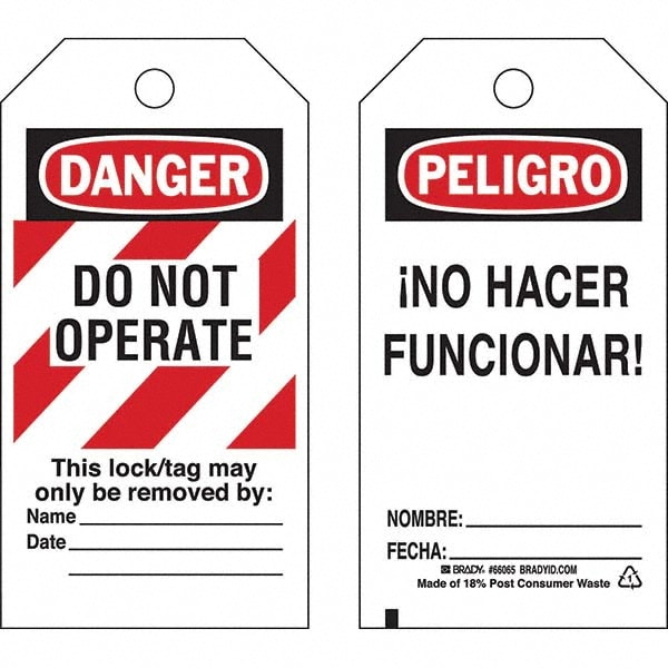 Do Not Operate Tag: 5-3/4" High, 3" Wide, Paper, "DANGER"