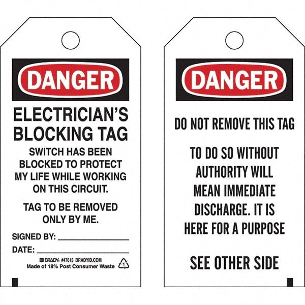 Lockout Tag: 5-3/4" High, 3" Wide, Polyester, "DANGER"