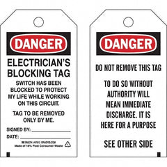 Lockout Tag: 5-3/4" High, 3" Wide, Polyester, "DANGER"