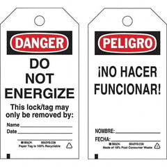 Energy Isolation Tag: 5-3/4" High, 3" Wide, Polyester, "DANGER"