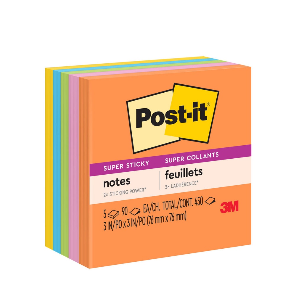 Note Pads, Writing Pads & Notebooks; Product Type: Super Sticky; Paper Color: Pink, Blue, Yellow, Orange, Green; Style of Rule: Plain; Cover Color: Assorted; Binding Location: Top; Binding Type: Glue