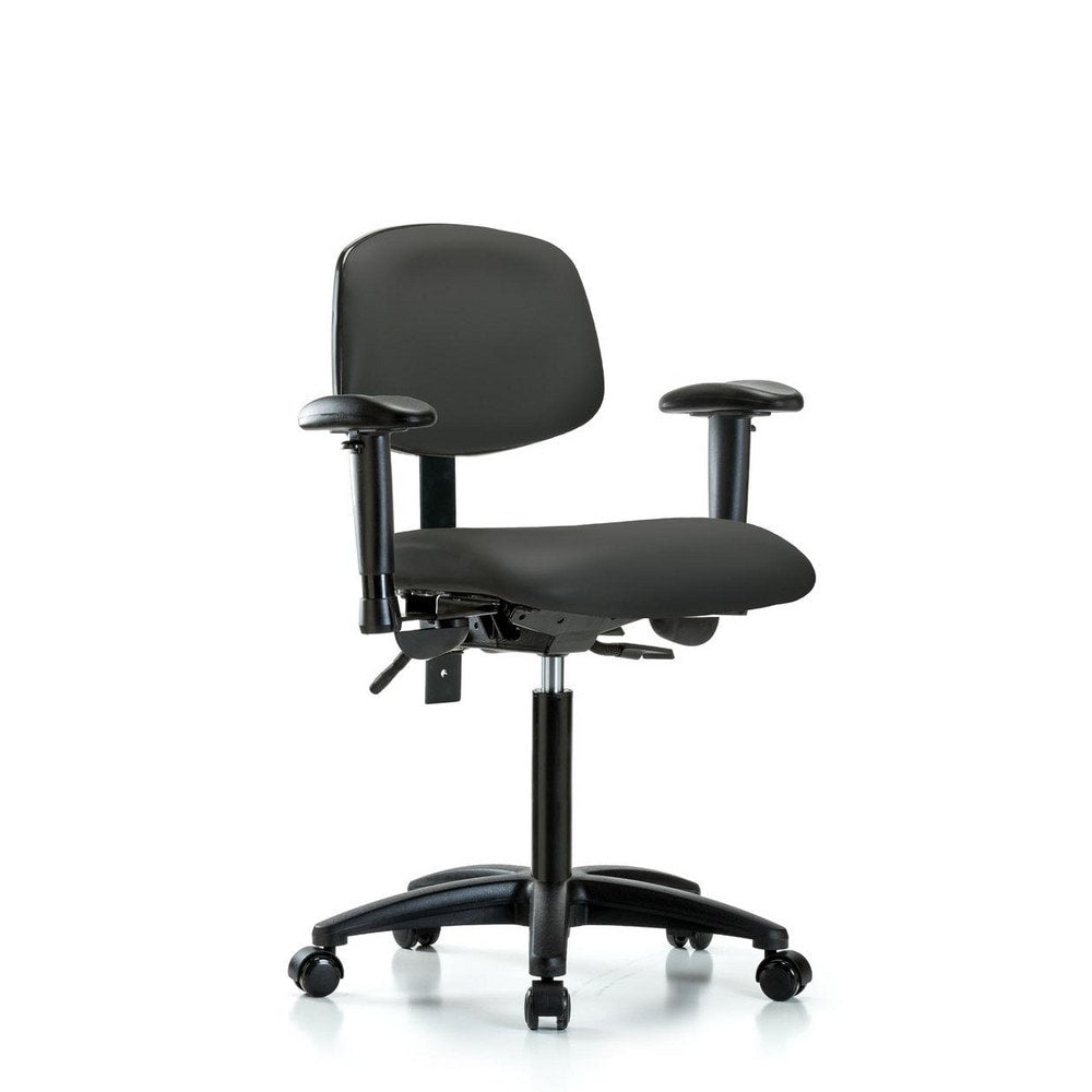 Ergonomic Multifunction Task Chair: Vinyl, 28-1/4" Seat Height, Charcoal