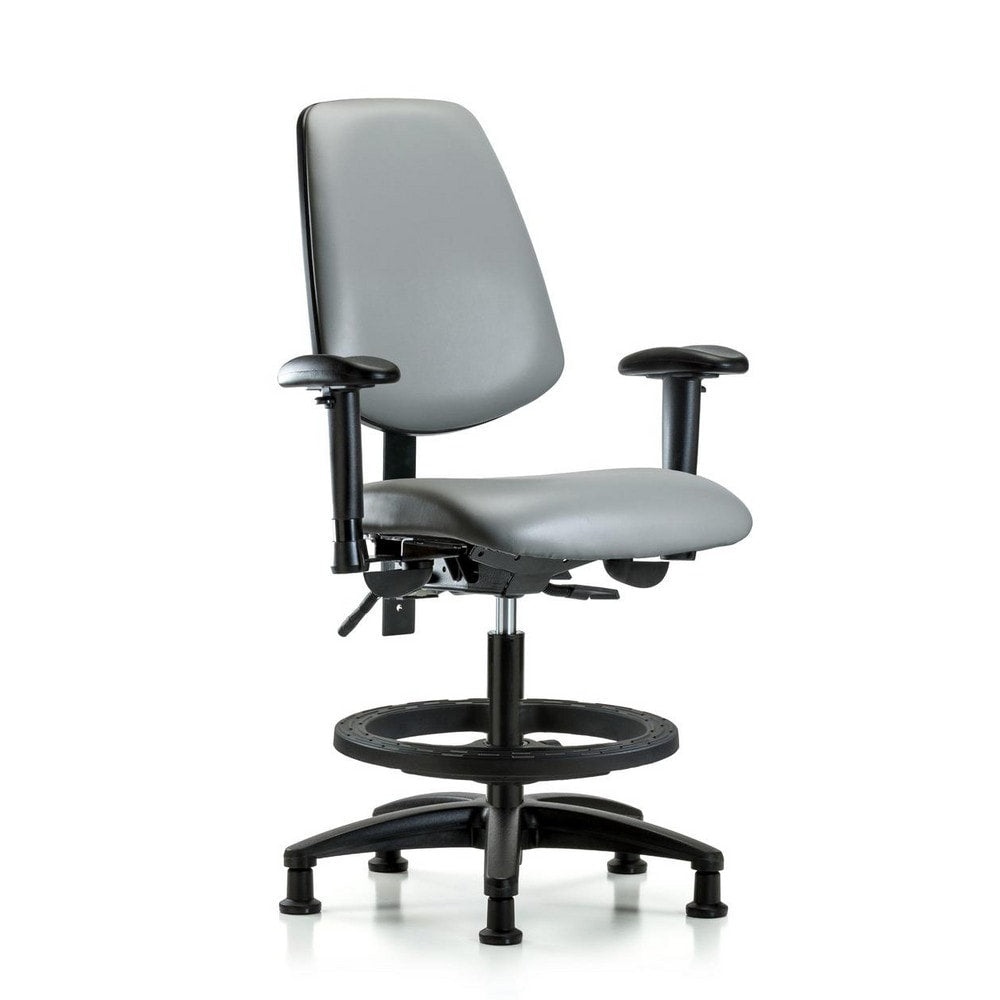 Ergonomic Multifunction Task Chair: Vinyl, 28-1/2" Seat Height, Sterling