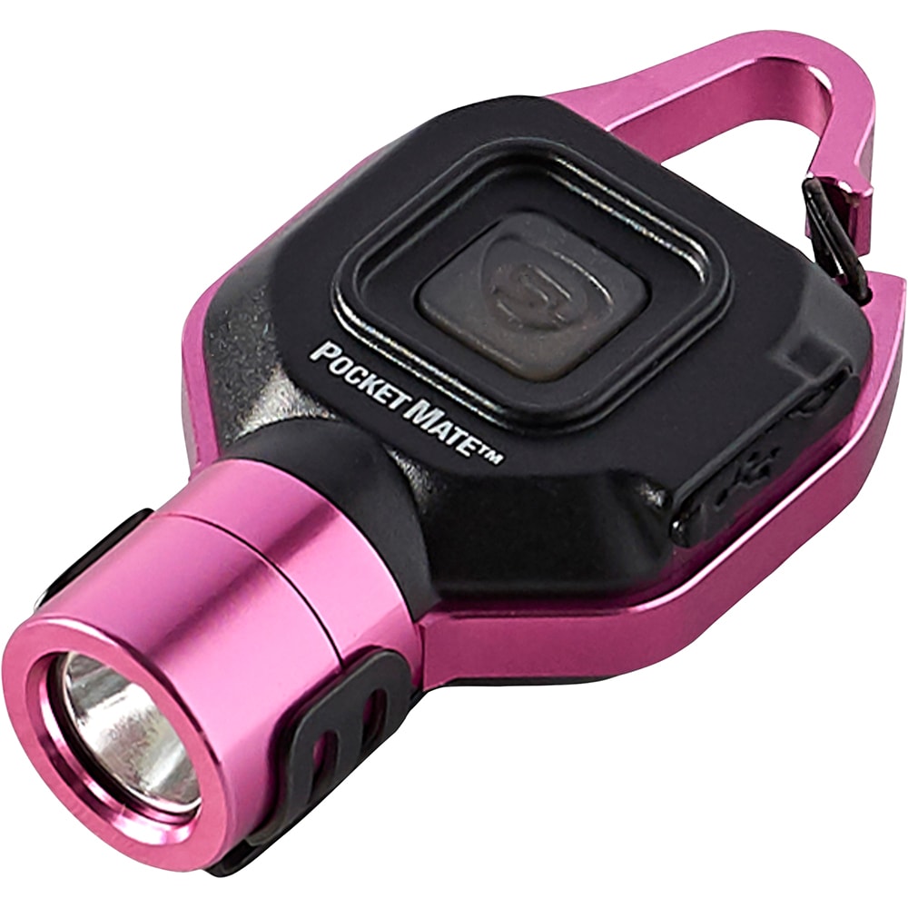 Pocket Mate USB Mini Flashlight with spring-loaded clip, 325 lumens, Pink