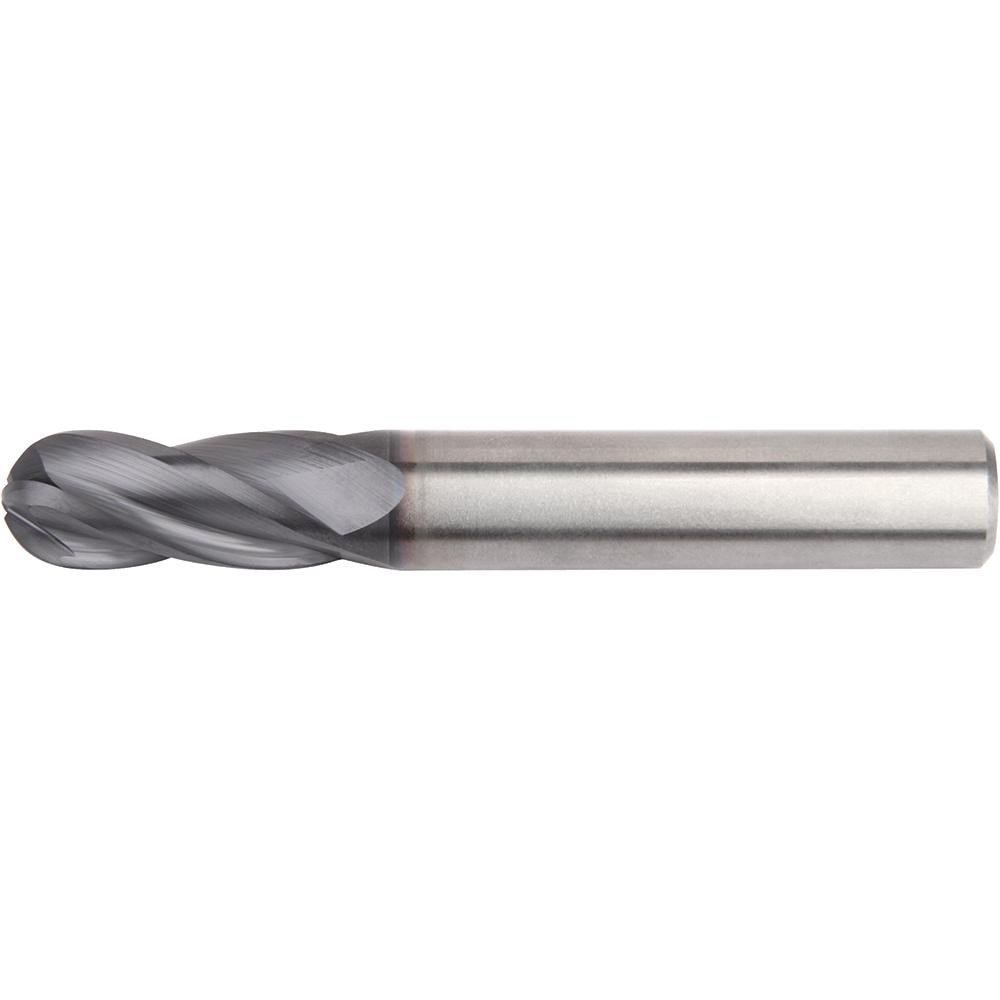 Ball End Mill: 12.00 mm Dia, 26.00 mm LOC, 4 Flute, Solid Carbide