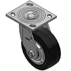 Swivel Top Plate Caster: Polyurethane Mold on Polypropylene, 5" Wheel Dia, 2" Wheel Width, 500 lb Capacity, 6-1/2" OAH