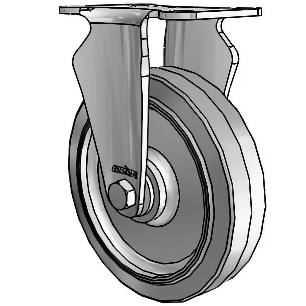 Rigid Top Plate Caster: Rubber on Polypropylene, 5" Wheel Dia, 1-1/4" Wheel Width, 300 lb Capacity, 6-1/16" OAH