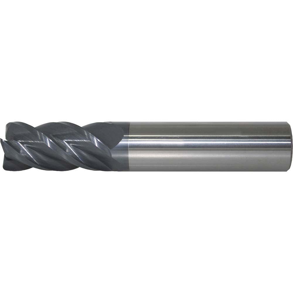 Corner Radius End Mill: 1/4" Dia, 3/8" LOC, 0.0900" Radius, 4 Flute, Solid Carbide