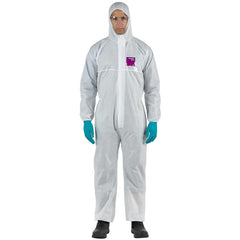 Disposable Coveralls: Chemical Protection, Size 3X-Large, 1.4200 oz, SMS, Two Way Zipper & Stormflaps Closure