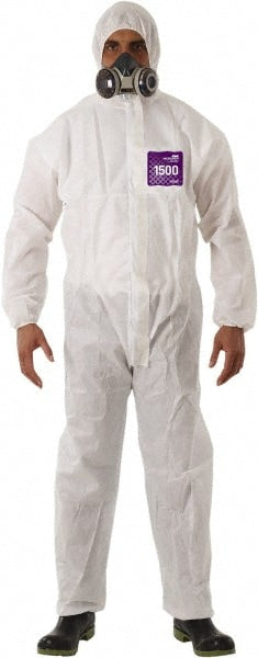 Disposable Coveralls: Water Protection, Size Medium, 1.4200 oz, SMS, Two Way Zipper & Stormflaps Closure