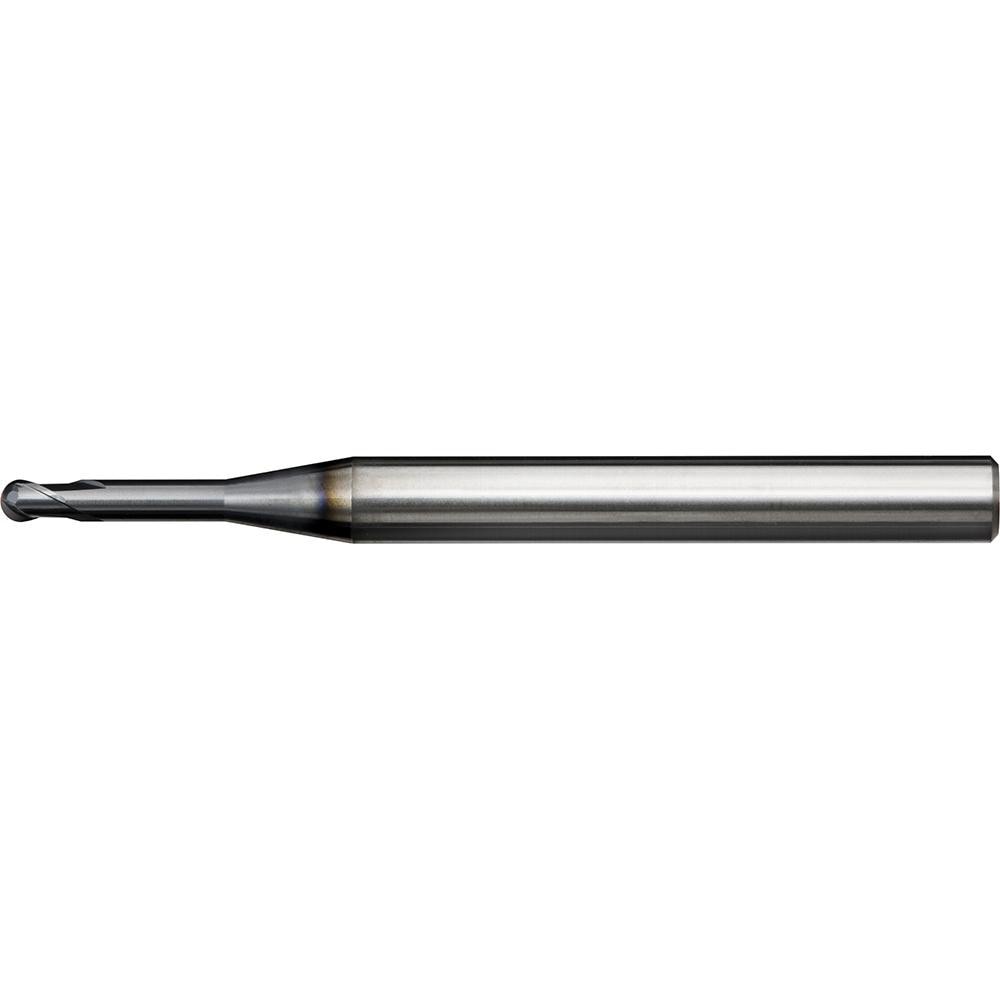 Ball End Mill: 1.00 mm Dia, 0.80 mm LOC, 2 Flute, Solid Carbide