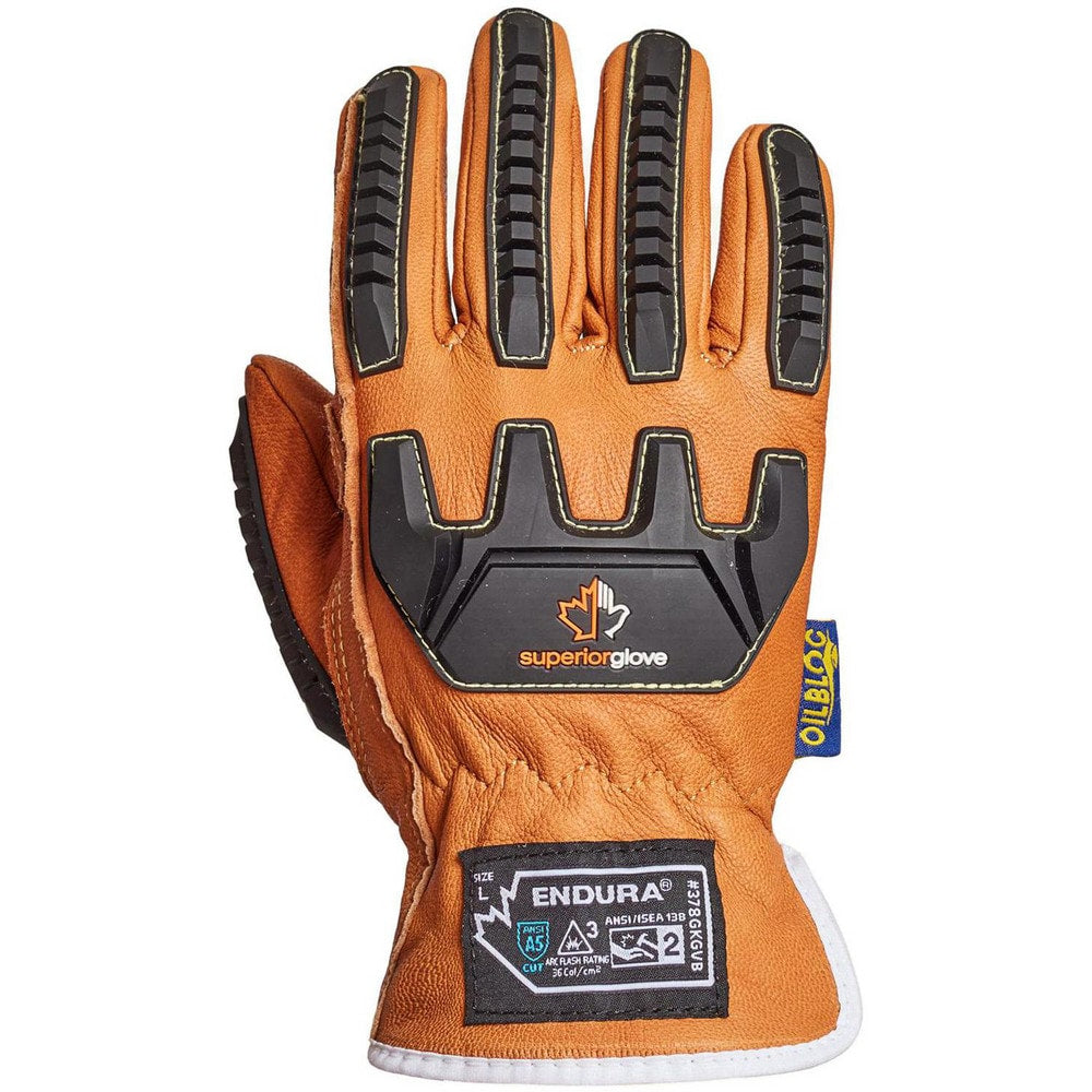 Cut, Puncture & Abrasion-Resistant Gloves: Superior Glove Works 378GKGVB, Size Large, ANSI Cut A5, ANSI Puncture 4, Engineered Yarn Lined, Goatskin