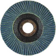 Flap Disc:  4" Dia, 5/8" Hole, 60 Grit, Zirconia Alumina, Type 29