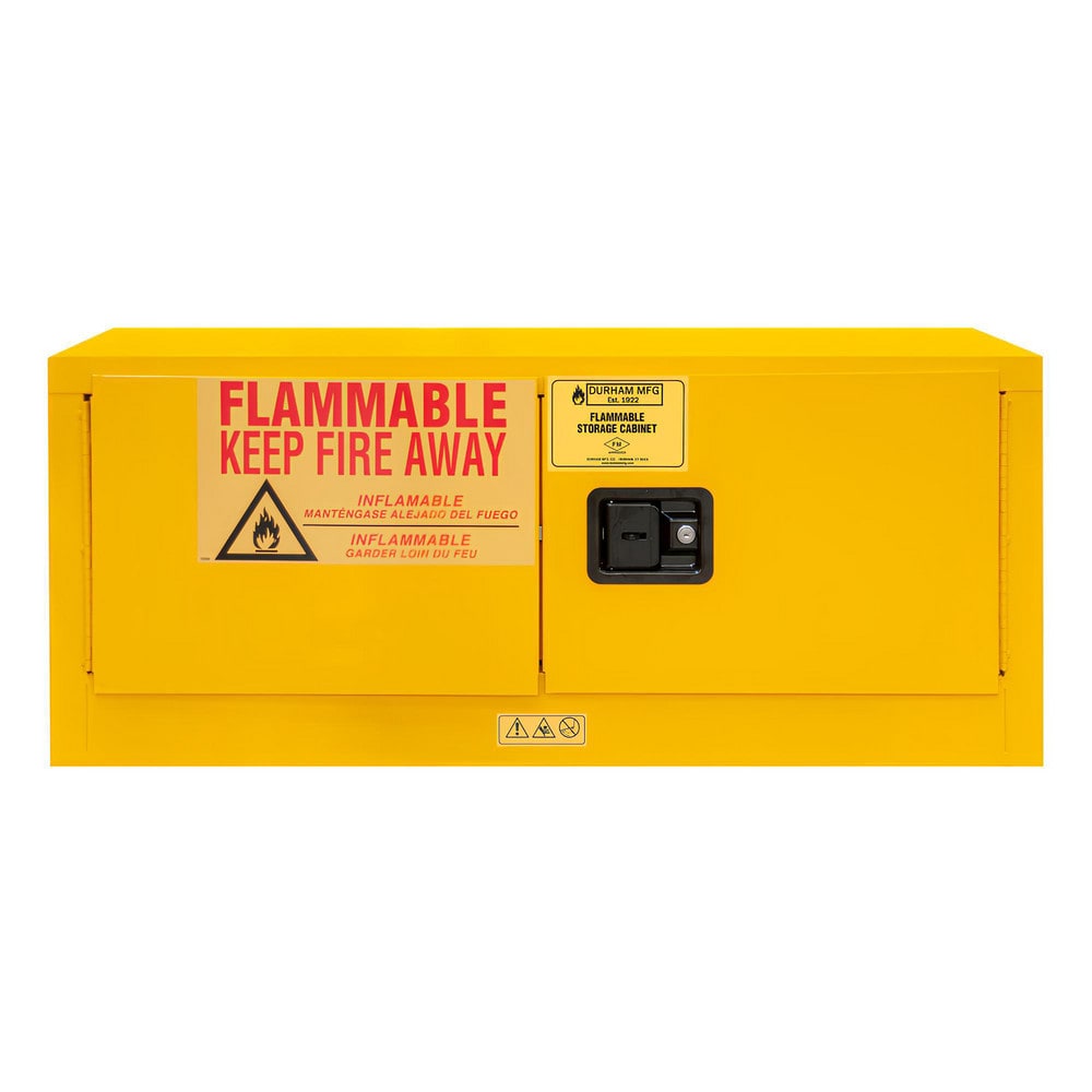 Flammable & Hazardous Storage Cabinets:  12.000 gal Drum, 2.000 Door,  1 Shelf,  Manual Closing,  Safety Yellow