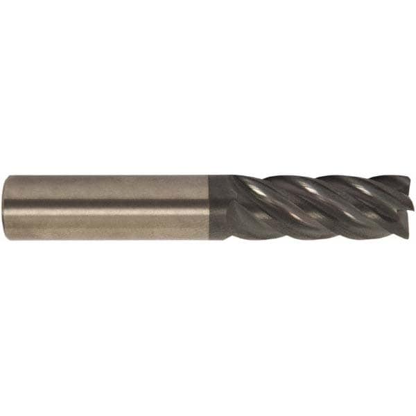 Corner Radius End Mill: 1-1/4" Dia, 3-1/4" LOC, 38 deg Helix, Corner Radius End, Centercutting Series HS