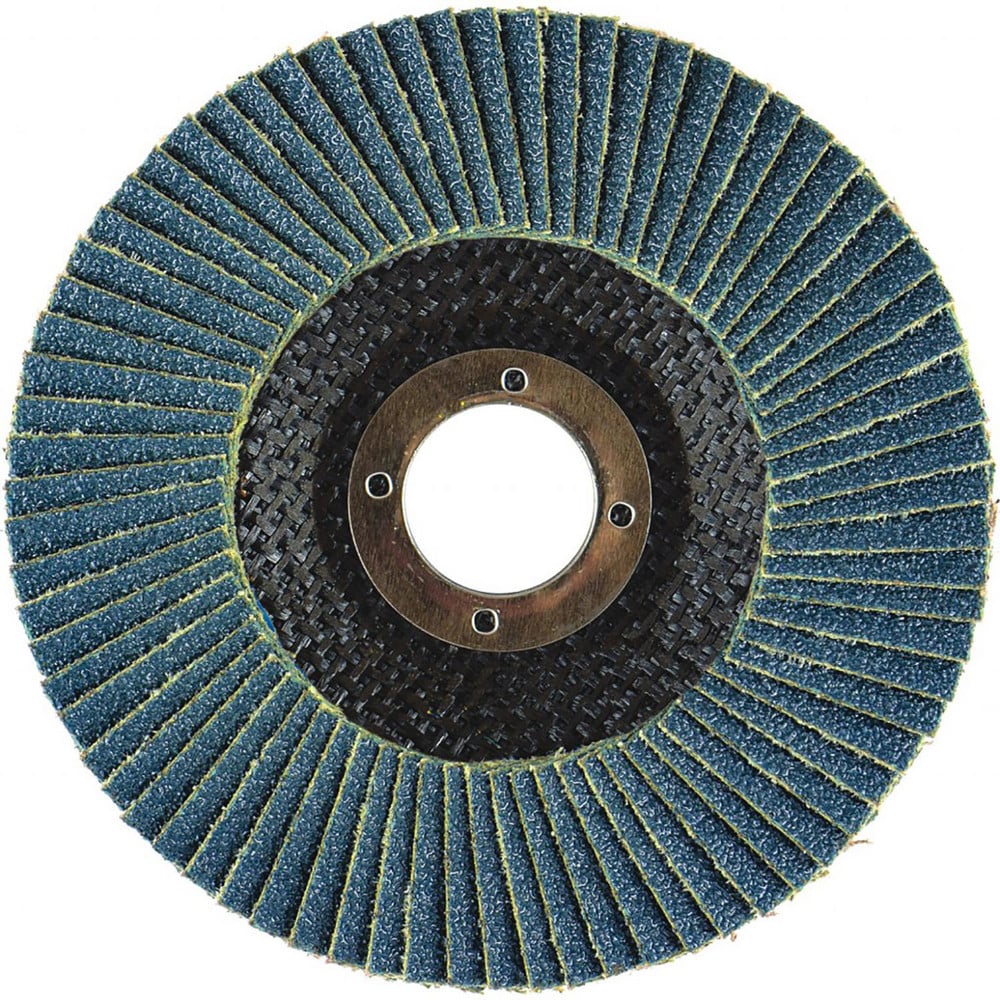 Flap Disc:  4.5" Dia, 7/8" Hole, 60 Grit, Zirconia Alumina, Type 27